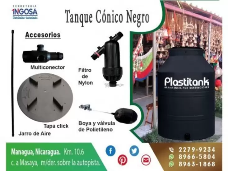 $190.00 Tanque de Agua 1,100 L Cónico Bicapa Negro #PLASTITANK #Managua #Nicaragua