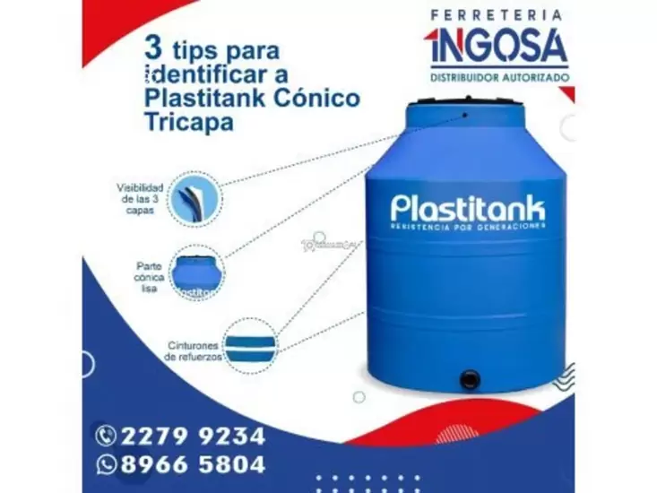 $213.00 Tanque para agua 1,100 L. CÓNICO Azul Tricapa. #PLASTITANK