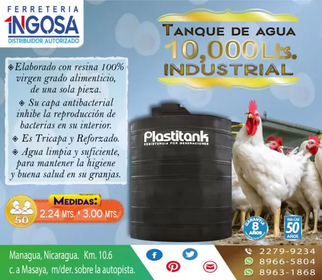 $1,995.00
 

 (Rebajado 4%) Tanque 10,000 L. Industrial Tricapa Negro Reforzado. # Managua #Nicaragua